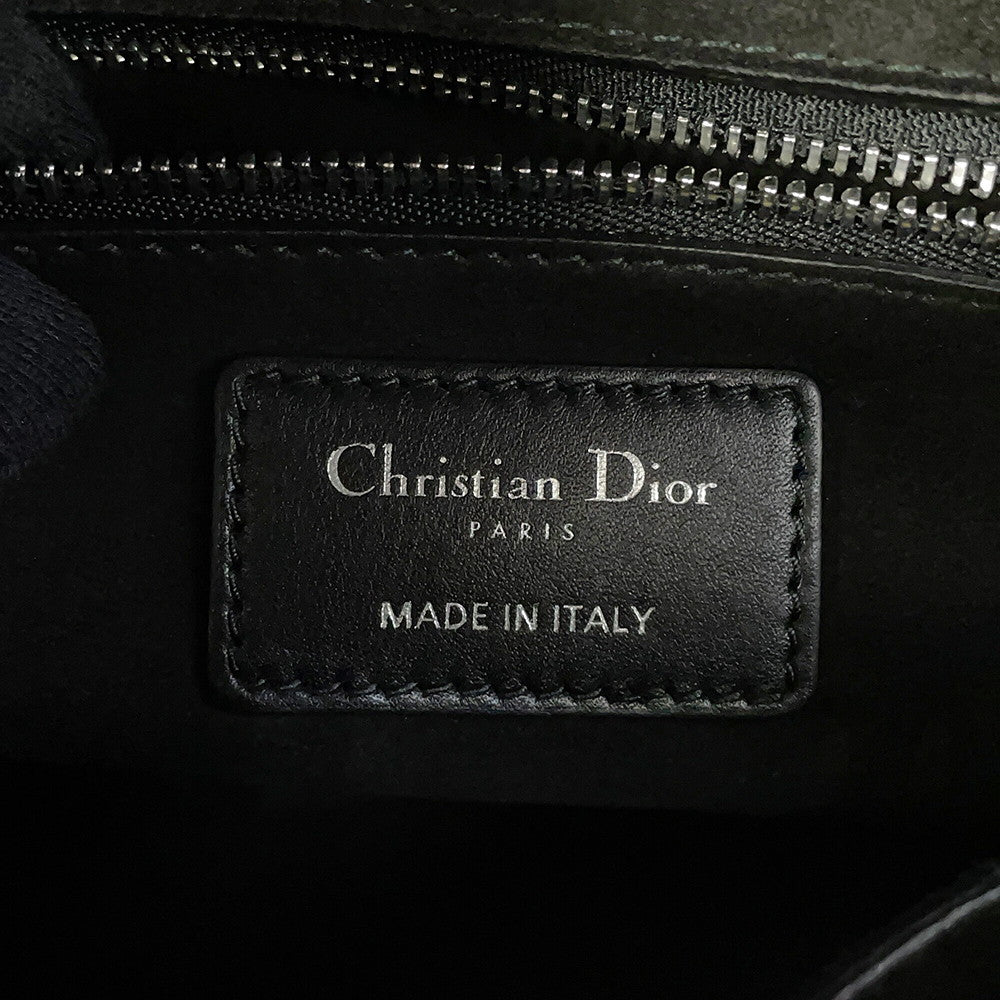Dior Lady's Dior Checkered 2-Way Bag White/Black Leather Size Medium