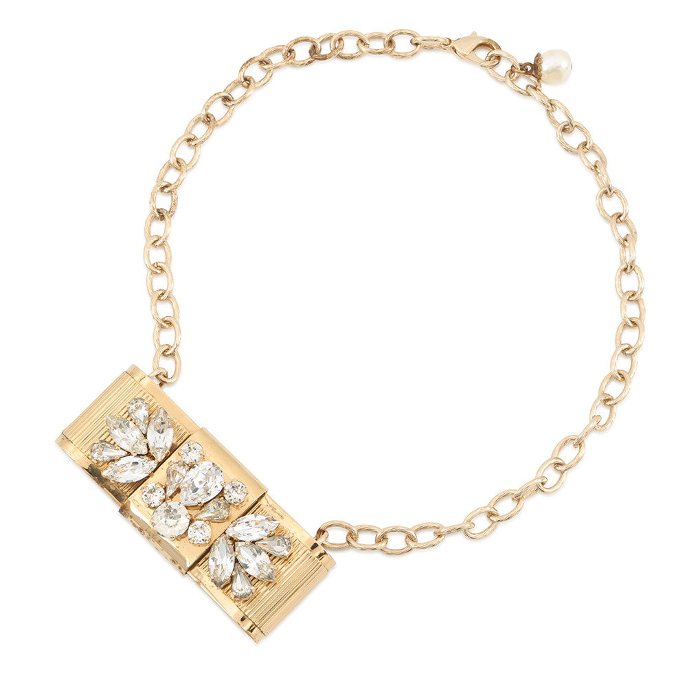 DOLCE&GABBANA Ribbon motif Pendant Gold Metal Rhinestone Faux Pearl