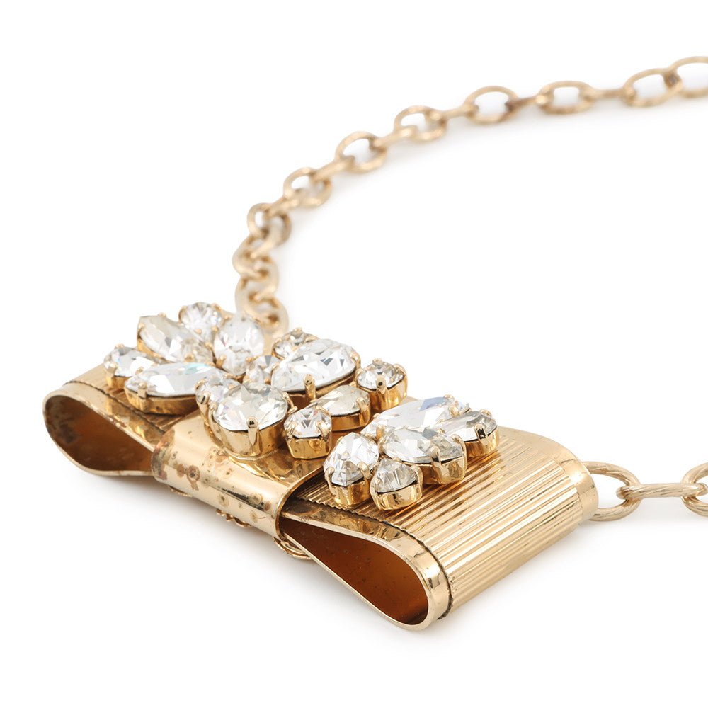 DOLCE&GABBANA Ribbon motif Pendant Gold Metal Rhinestone Faux Pearl