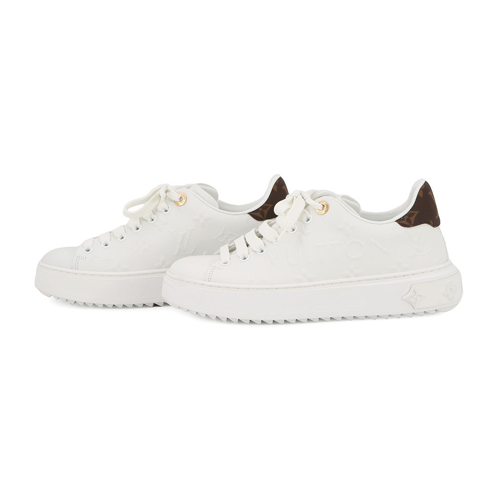 LOUIS VUITTON Time Out Line Sneakers White/Brown1AAP6C Calf Leather Size 35.5