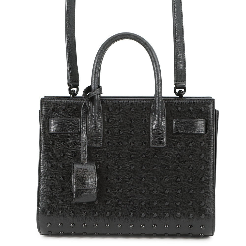 SAINT LAURENT PARIS Jour Studded 2way Handbag Black Leather Size Nano