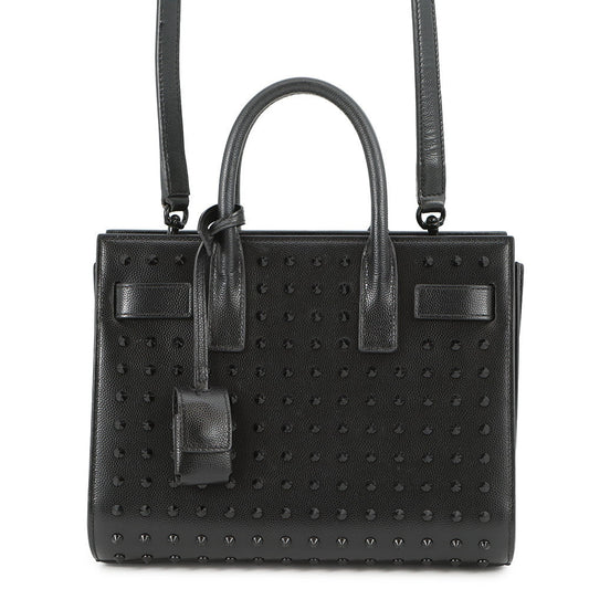 SAINT LAURENT PARIS Jour Studded 2way Handbag Black Leather Size Nano
