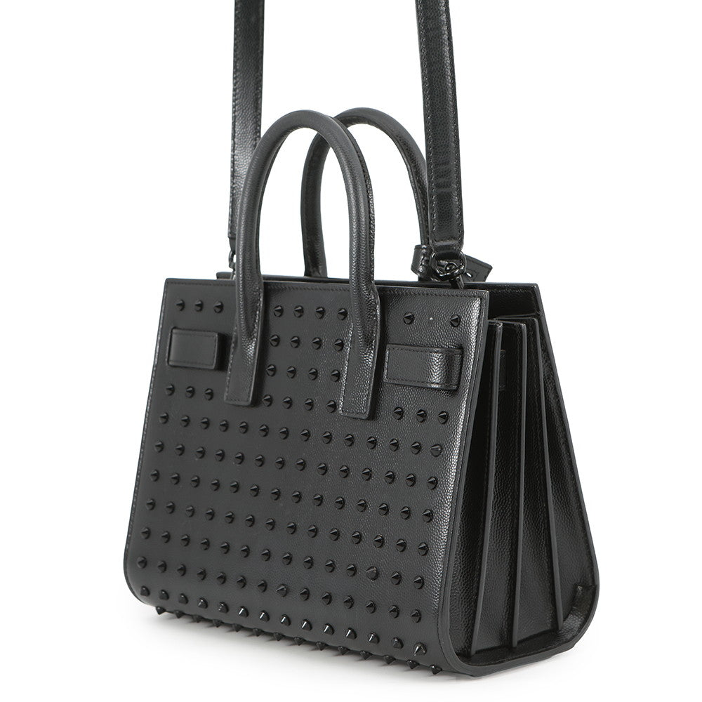 SAINT LAURENT PARIS Jour Studded 2way Handbag Black Leather Size Nano