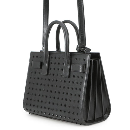 SAINT LAURENT PARIS Jour Studded 2way Handbag Black Leather Size Nano