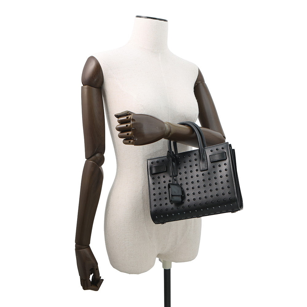 SAINT LAURENT PARIS Jour Studded 2way Handbag Black Leather Size Nano