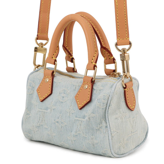 LOUIS VUITTON Nano Speedy Sky BlueM11212 Monogram Denim Size Nano