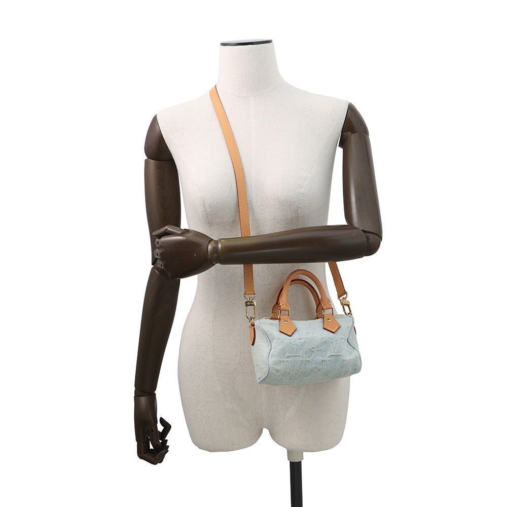 LOUIS VUITTON Nano Speedy Sky BlueM11212 Monogram Denim Size Nano