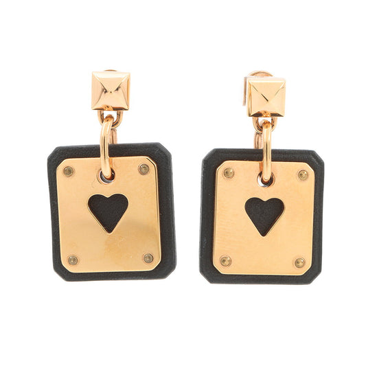 HERMES As de Coeur Heart Motif Earrings Black Gold Plated