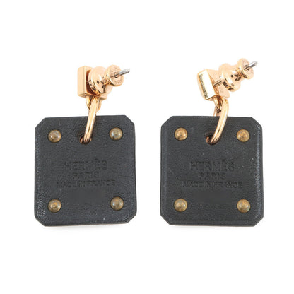 HERMES As de Coeur Heart Motif Earrings Black Gold Plated