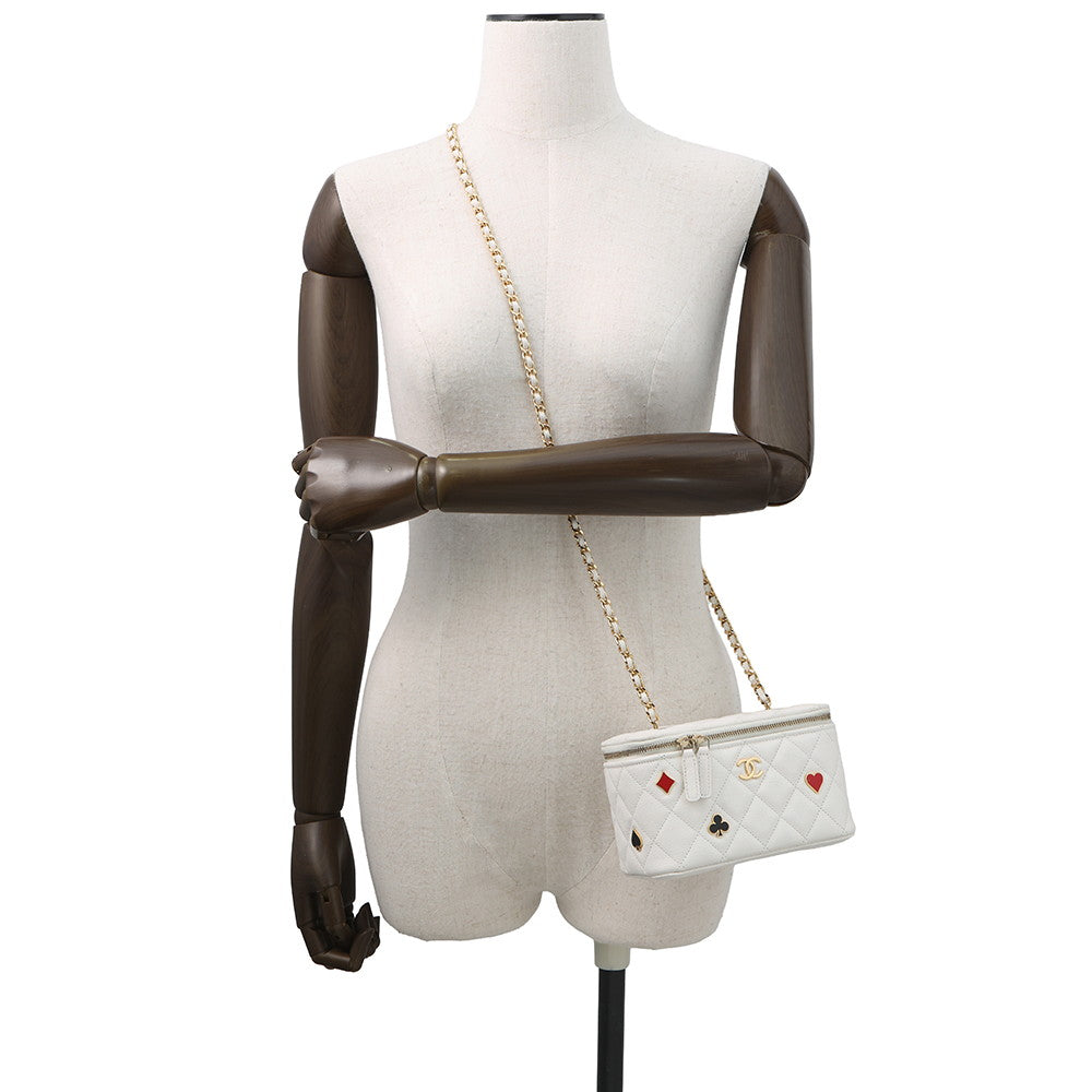 CHANEL Matelasse Vanity Trump Chainshoulder Bag WhiteAP3079 Caviar Leather