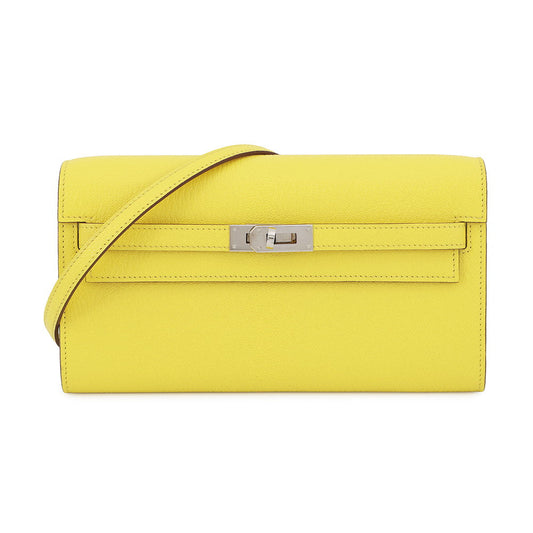 HERMES Kelly wallet long to go Lime Chevre Myzore Goatskin