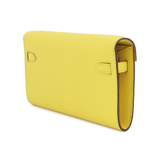 HERMES Kelly wallet long to go Lime Chevre Myzore Goatskin
