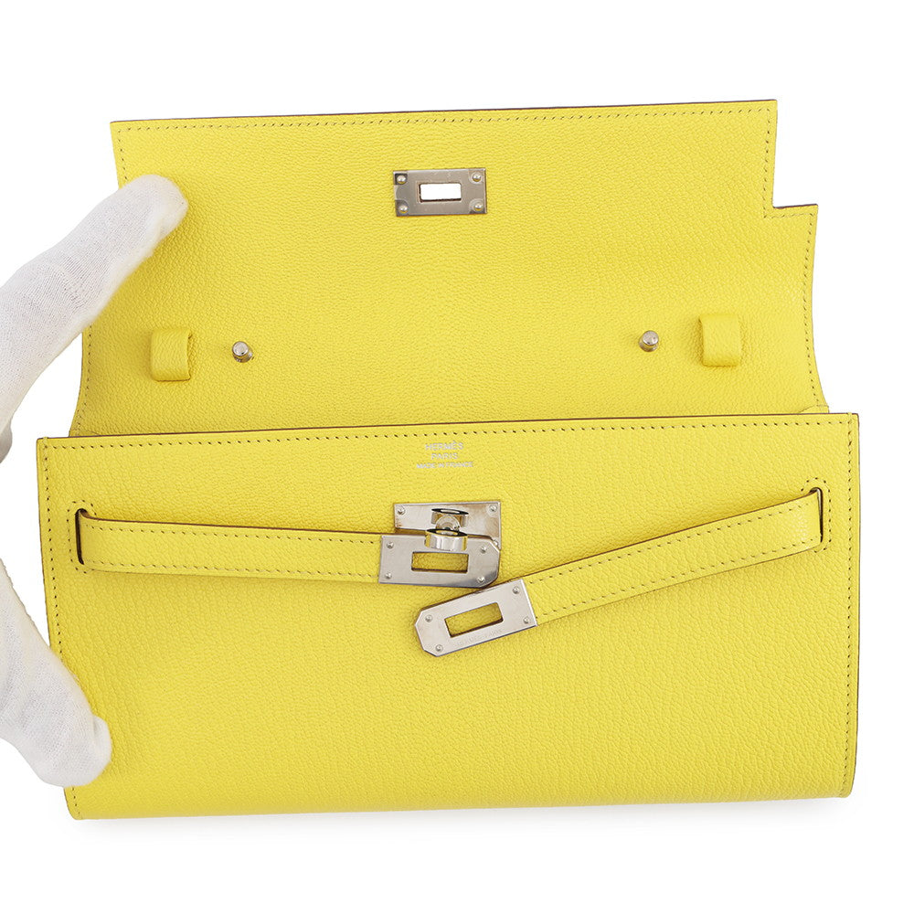 HERMES Kelly wallet long to go Lime Chevre Myzore Goatskin