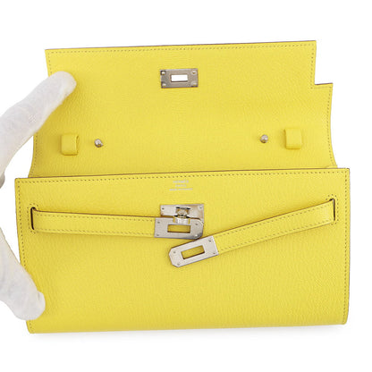 HERMES Kelly wallet long to go Lime Chevre Myzore Goatskin