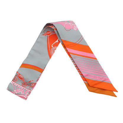 HERMES Twilly EX-LIBRIS Grease/Orange/Rose Bonbon Silk100%