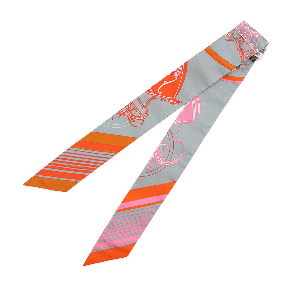 HERMES Twilly EX-LIBRIS Grease/Orange/Rose Bonbon Silk100%