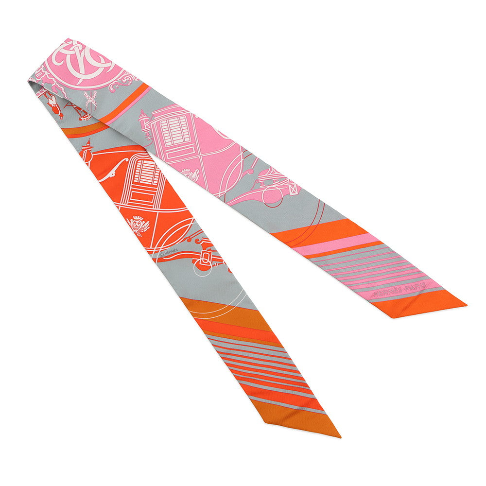 HERMES Twilly EX-LIBRIS Grease/Orange/Rose Bonbon Silk100%