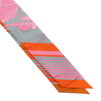 HERMES Twilly EX-LIBRIS Grease/Orange/Rose Bonbon Silk100%