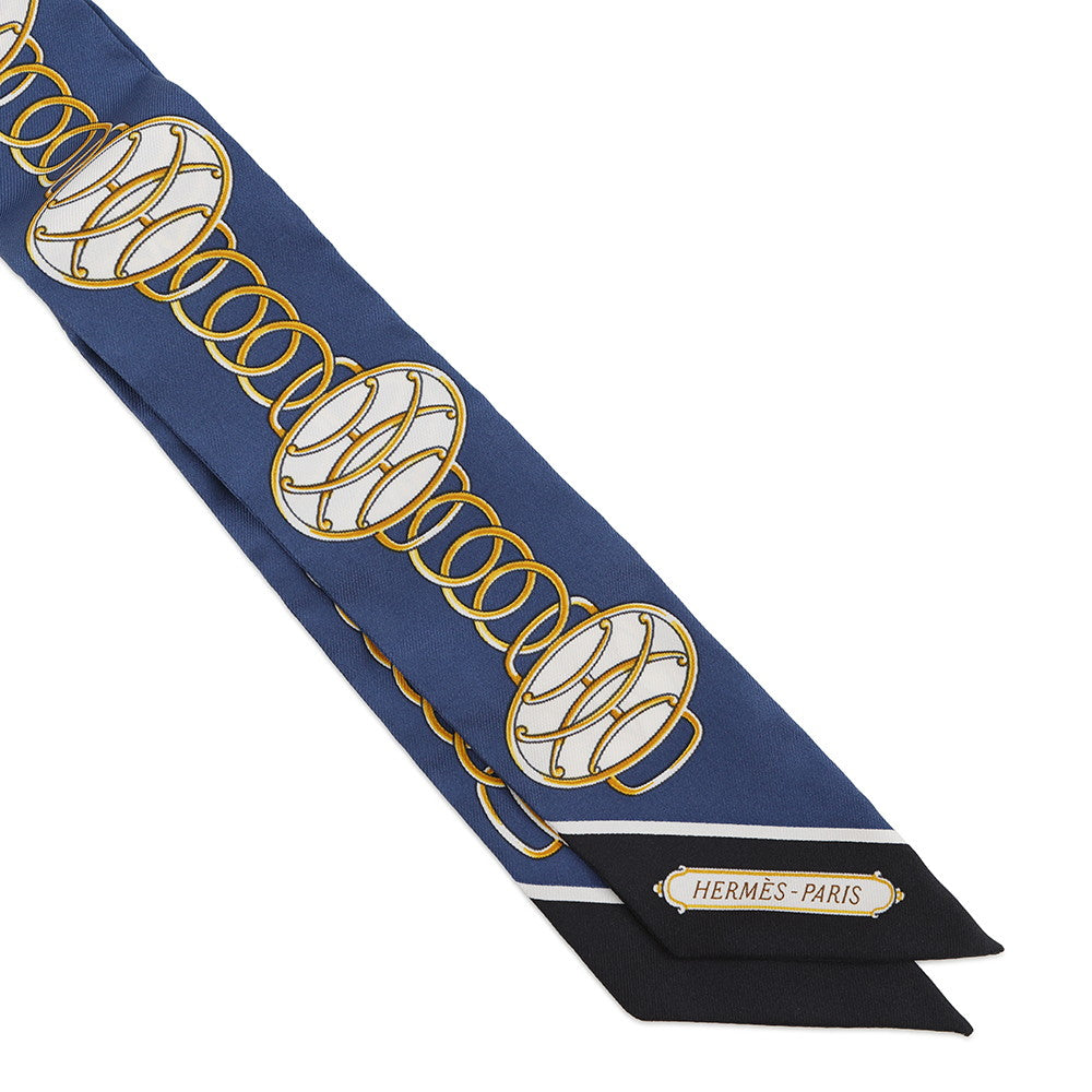 HERMES Twilly LIFT PROFIL Marine/Black/Gold Silk100%