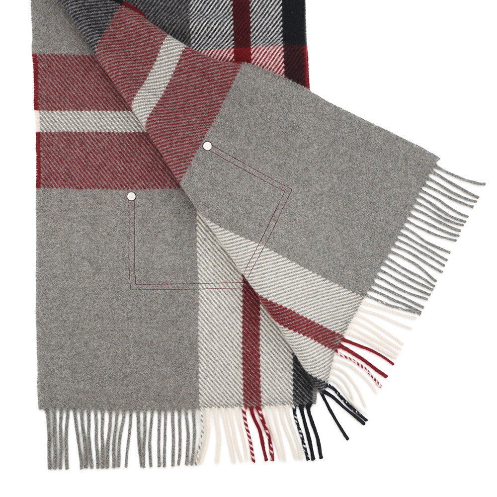 HERMES Cashmere Scarf (Tartan Pocket, Cuir, Applique) Gray/Marine/RougeHH259150S Cashmere100%