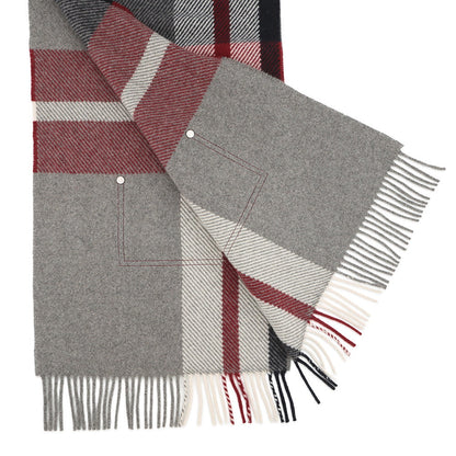 HERMES Cashmere Scarf (Tartan Pocket, Cuir, Applique) Gray/Marine/RougeHH259150S Cashmere100%
