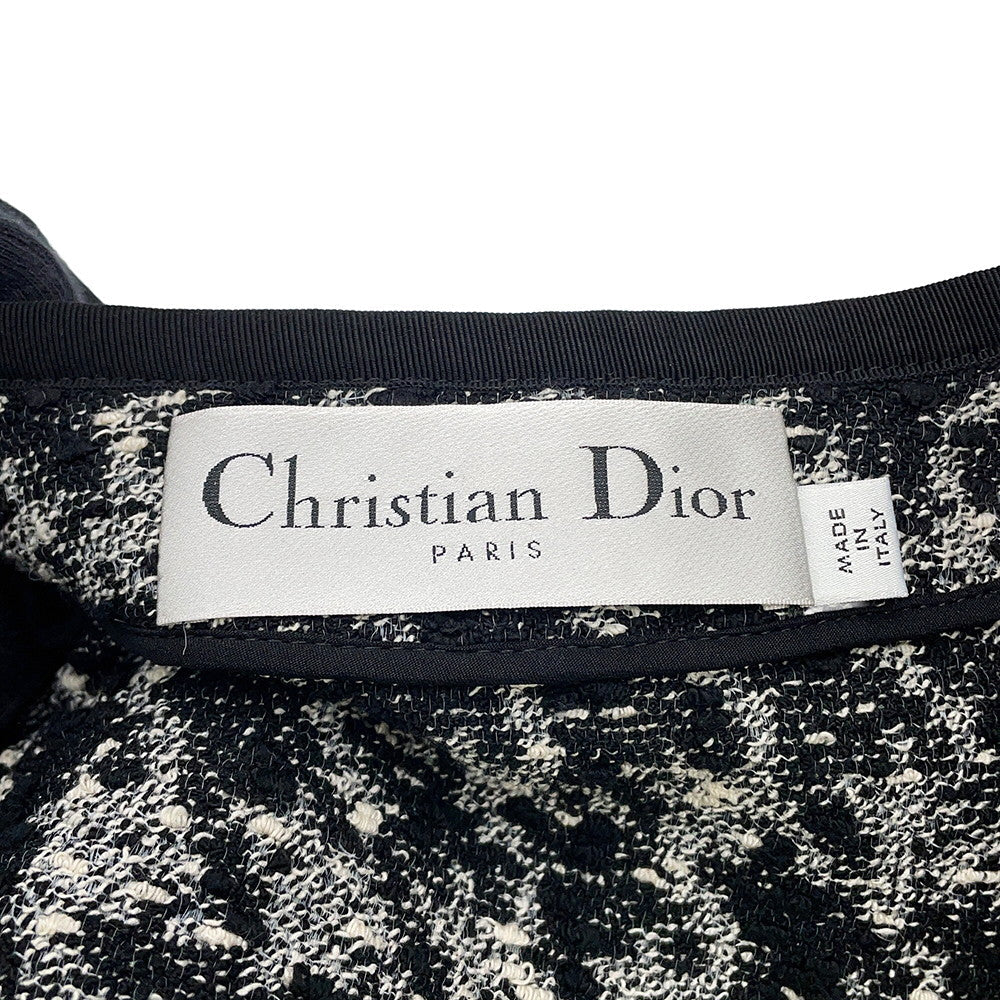 Dior Cropped Houndstooth Collarless Jacket Size 36 Black/White421V58A7796 Cotton54% Acryl27% Nylon19%