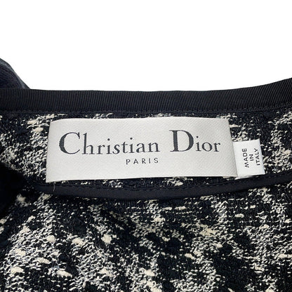 Dior Cropped Houndstooth Collarless Jacket Size 36 Black/White421V58A7796 Cotton54% Acryl27% Nylon19%