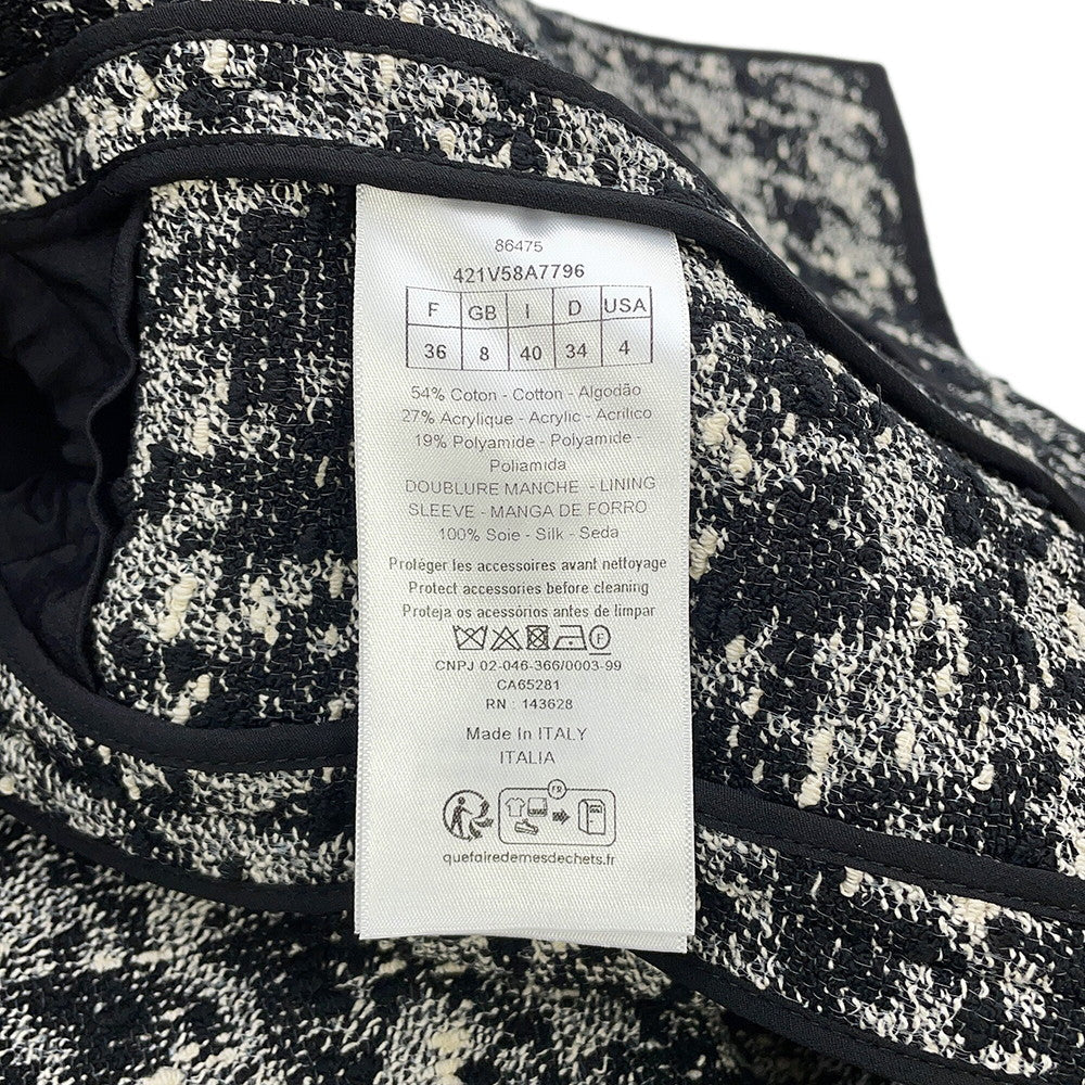 Dior Cropped Houndstooth Collarless Jacket Size 36 Black/White421V58A7796 Cotton54% Acryl27% Nylon19%
