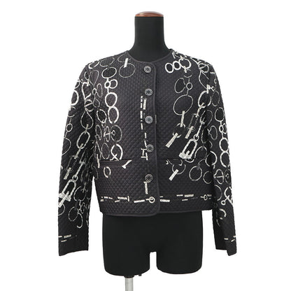 HERMES Do Re Boucles Quilted Collarless Jacket Size 38 Black3H0202D4 Silk100%