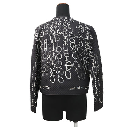 HERMES Do Re Boucles Quilted Collarless Jacket Size 38 Black3H0202D4 Silk100%