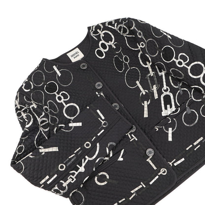 HERMES Do Re Boucles Quilted Collarless Jacket Size 38 Black3H0202D4 Silk100%