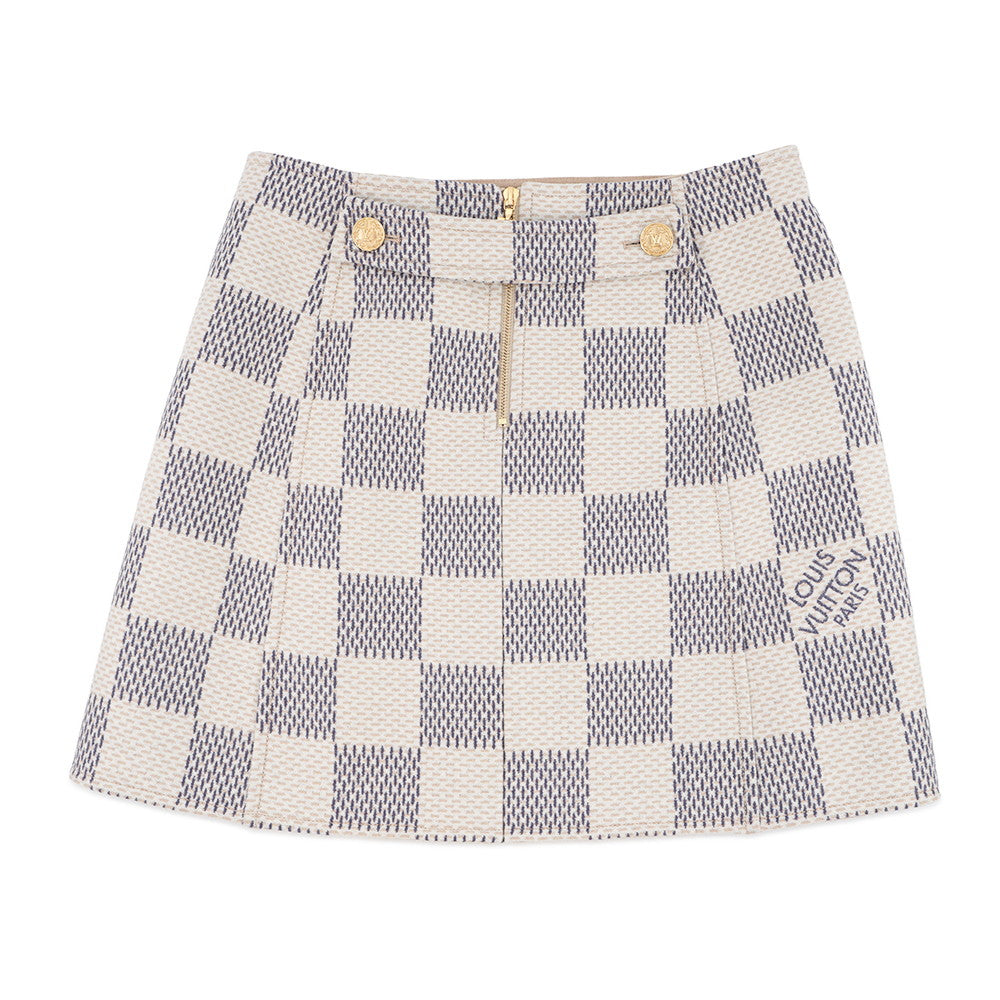 LOUIS VUITTON Damier Azur Skirt Size 40 White/GrayFMSK19 Wool 97% Cashmere3%