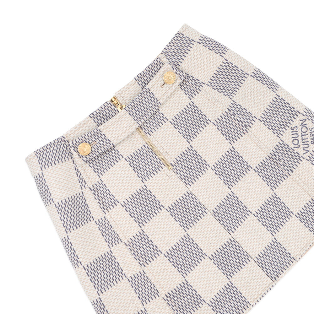 LOUIS VUITTON Damier Azur Skirt Size 40 White/GrayFMSK19 Wool 97% Cashmere3%