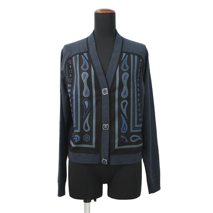 HERMES Twilleline long-sleeved cardigan in Candy Libris print Size 34 Noir Legris Fabric part Silk100% Knit part Wool 97%・Nylon2%・Polyurethane1%