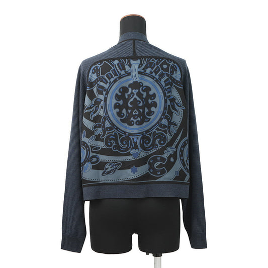 HERMES Twilleline long-sleeved cardigan in Candy Libris print Size 34 Noir Legris Fabric part Silk100% Knit part Wool 97%・Nylon2%・Polyurethane1%
