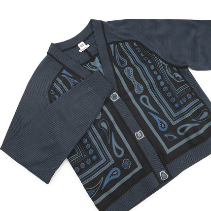HERMES Twilleline long-sleeved cardigan in Candy Libris print Size 34 Noir Legris Fabric part Silk100% Knit part Wool 97%・Nylon2%・Polyurethane1%