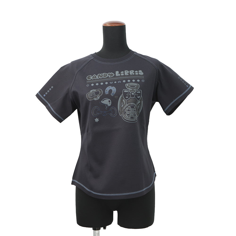 HERMES Micro T-Shirt "Cartouche" Candy Libris Size 38 Blue・NoirH5H4630DC Cotton100%