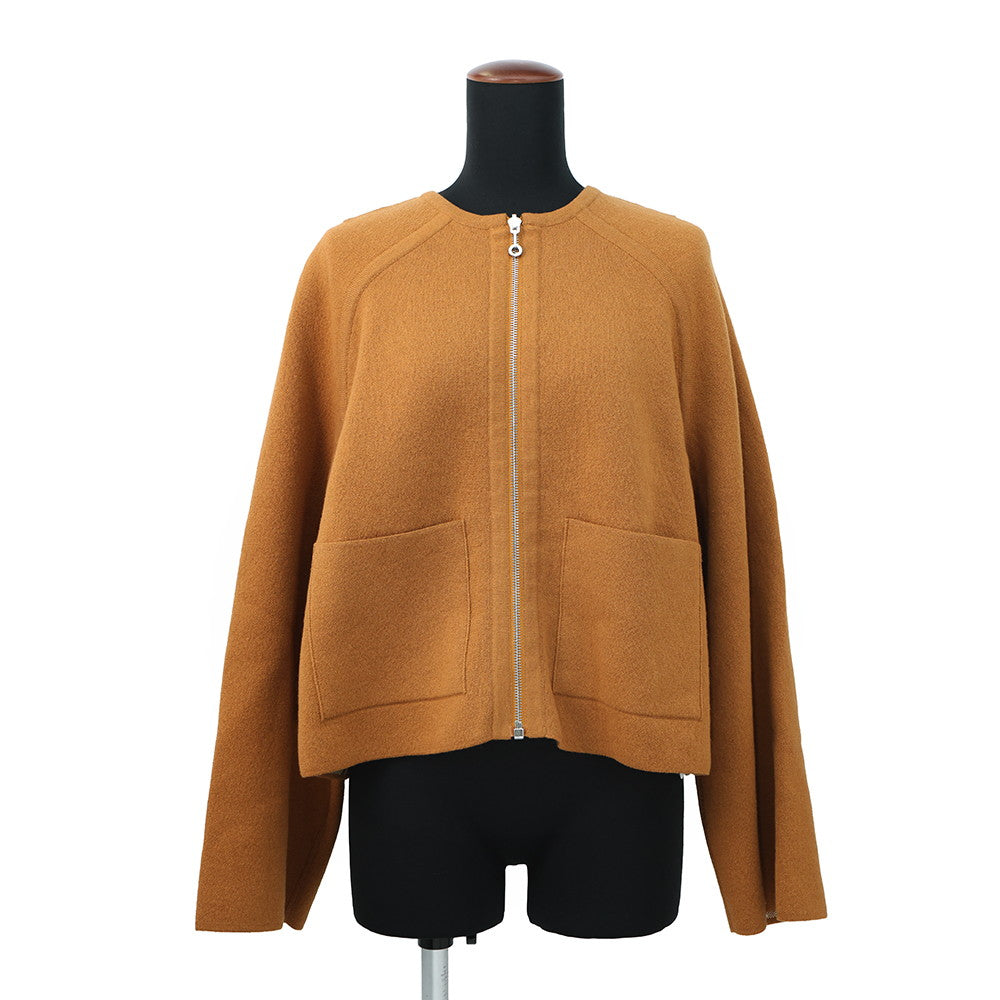 HERMES HenBiais H Ambie Reversible Knit Short Collarless Jacket Size 34 Brown Cashmere63% Cotton35% Nylon2%