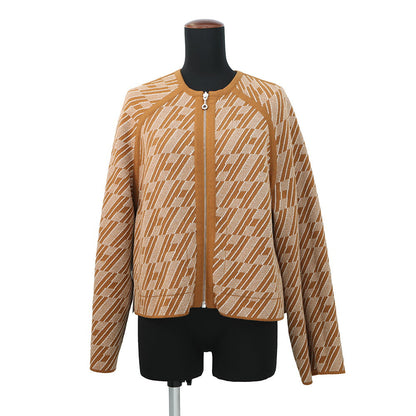 HERMES HenBiais H Ambie Reversible Knit Short Collarless Jacket Size 34 Brown Cashmere63% Cotton35% Nylon2%