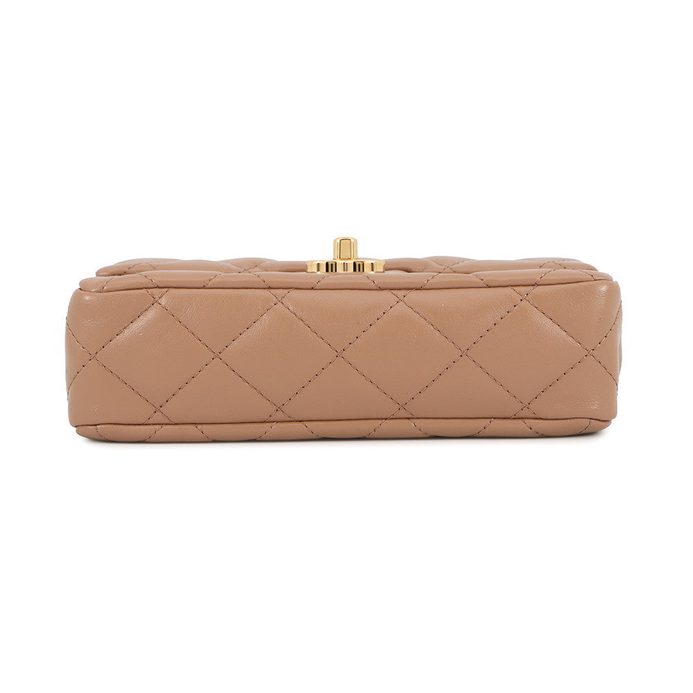 CHANEL Matelasse Top Handle 2-Way Chain Shoulder Bag BeigeAS4023 Shiny Lambskin Size Small