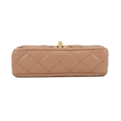 CHANEL Matelasse Top Handle 2-Way Chain Shoulder Bag BeigeAS4023 Shiny Lambskin Size Small