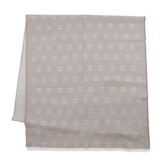 CHANEL CC Logo Stole Greige Silk100%