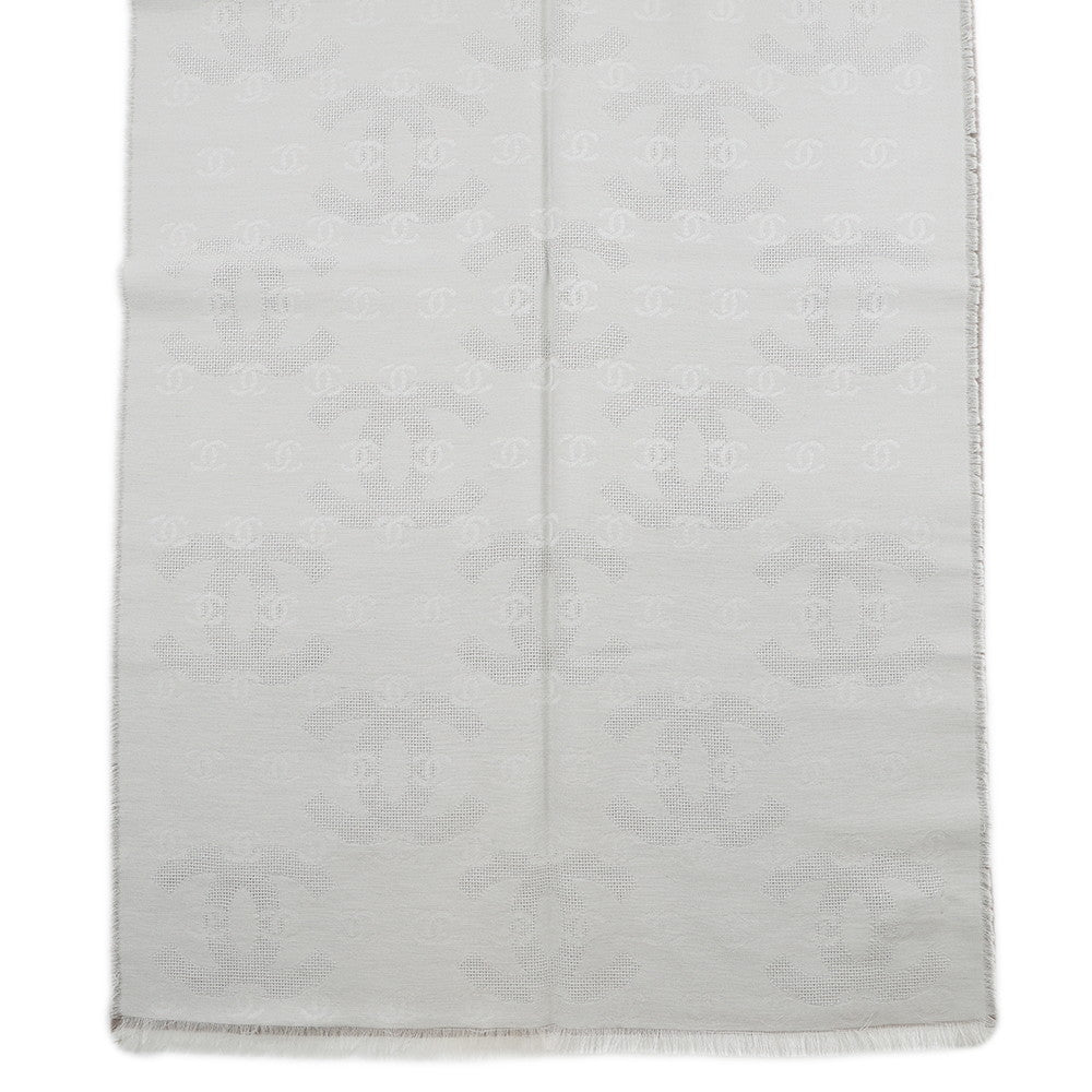 CHANEL CC Logo Stole Greige Silk100%