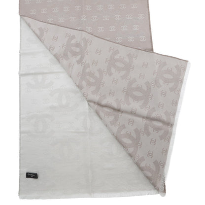 CHANEL CC Logo Stole Greige Silk100%