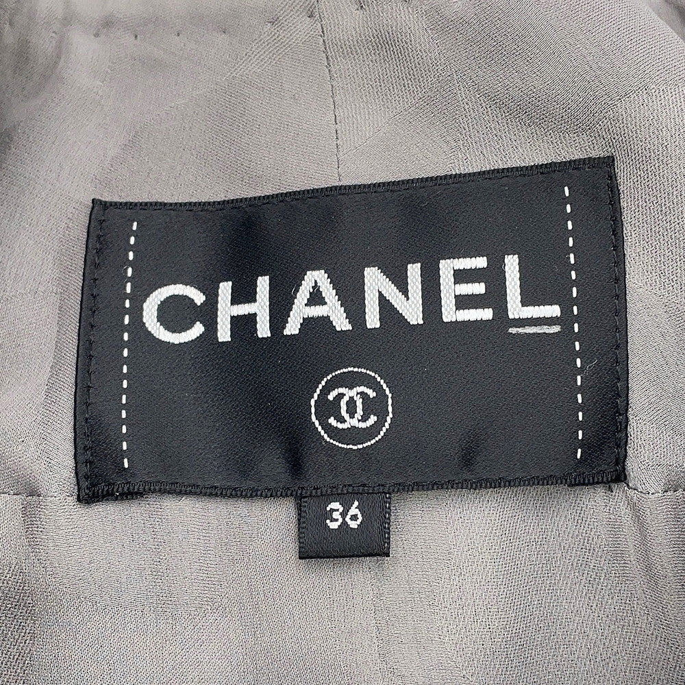 CHANEL Collarless Tweed Jacket Size 36 Gray/Navy/SilverP60886 Viscose 47% Polyamide 30% Cotton 16% Polyester 5% Metal Polyester 2%