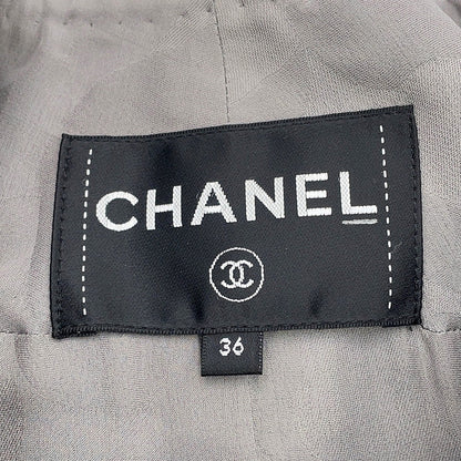 CHANEL Collarless Tweed Jacket Size 36 Gray/Navy/SilverP60886 Viscose 47% Polyamide 30% Cotton 16% Polyester 5% Metal Polyester 2%