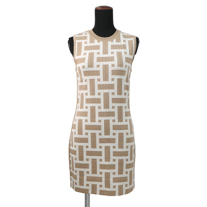 HERMES Mosaique motif sleeveless knit dress Size 38 Beige/White4E2536DJ Silk69% Cotton22% Nylon7% Polyurethane2%