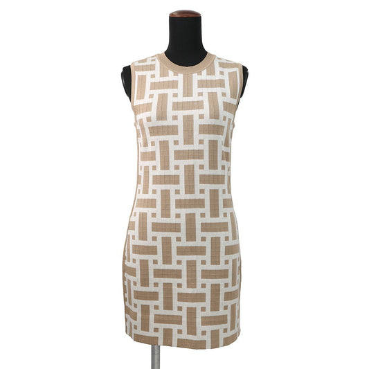 HERMES Mosaique motif sleeveless knit dress Size 38 Beige/White4E2536DJ Silk69% Cotton22% Nylon7% Polyurethane2%