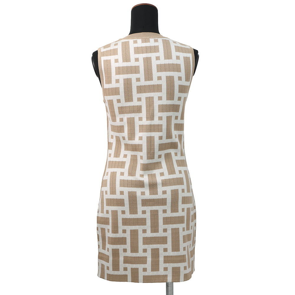 HERMES Mosaique motif sleeveless knit dress Size 38 Beige/White4E2536DJ Silk69% Cotton22% Nylon7% Polyurethane2%