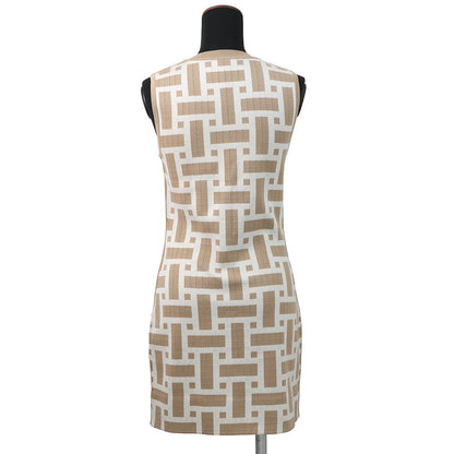 HERMES Mosaique motif sleeveless knit dress Size 38 Beige/White4E2536DJ Silk69% Cotton22% Nylon7% Polyurethane2%